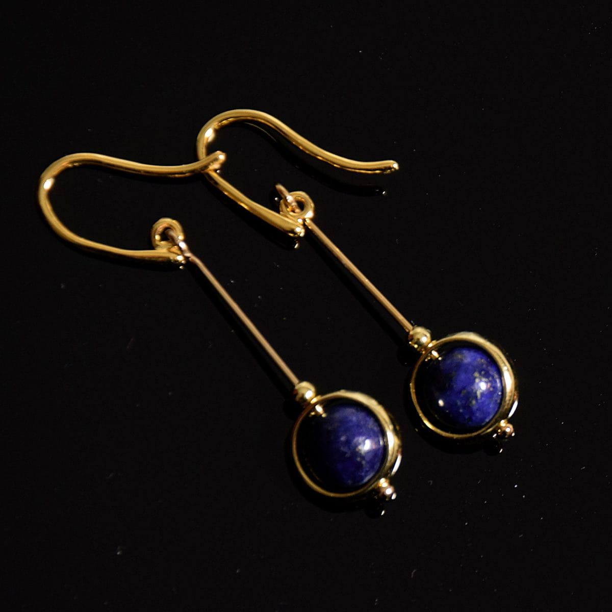 Lapis lazuli and gold/vermeil drop earrings in minimalist style, 1" drop – Orbits series